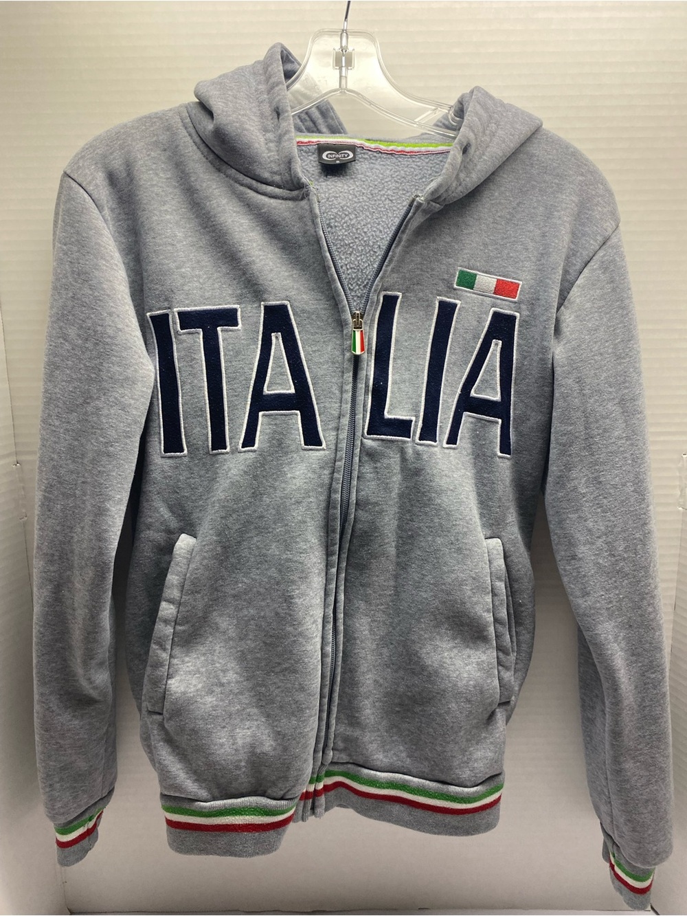 Gray Italia Zip-Up Hoodie with Tricolor Trim